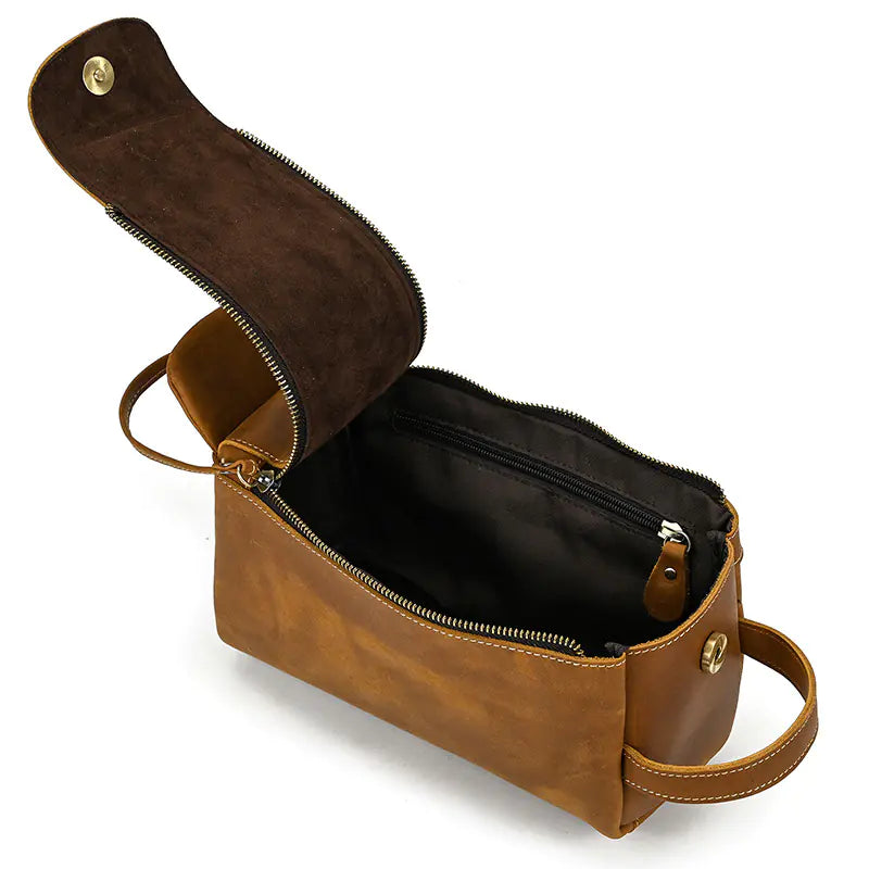 Genuine Leather Retro Wash Bag for Men and Women