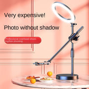 Mobile Phone Overhead Shooting Stand with Adjustable Dual-Camera Position & Fill Light, Desktop Holder for Food Photography, Drawing & Live Streaming