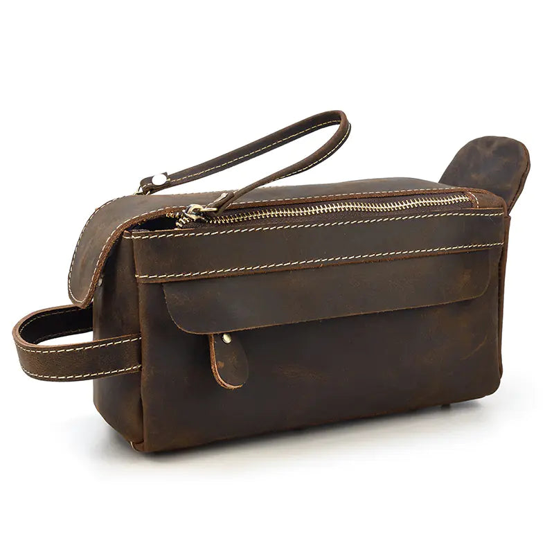 Genuine Leather Retro Wash Bag for Men and Women