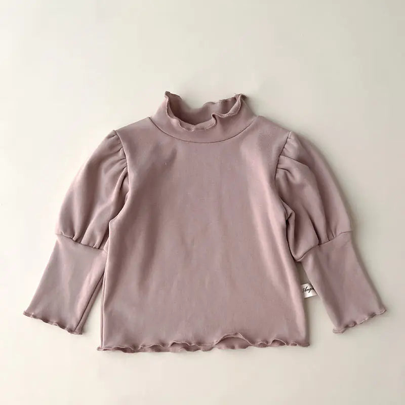High Collar Long Sleeve Cotton T-shirt for Baby Girls