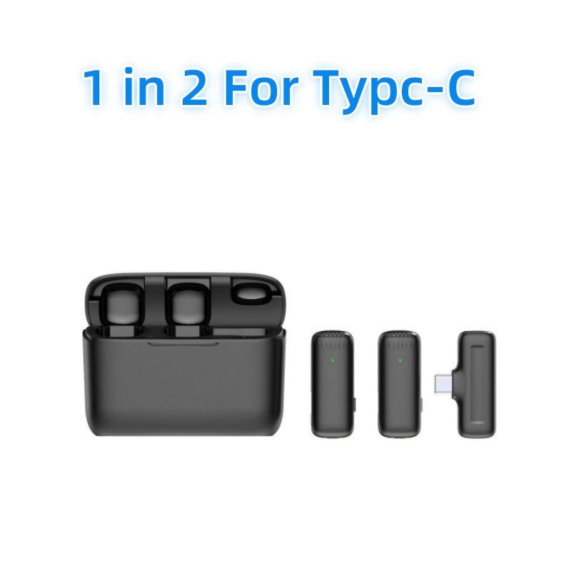 Wireless Lavalier Microphone Set with Charging Case, 1-to-2 2.4G Noise Cancelling Clip-on Mic for Live Broadcast & Streaming