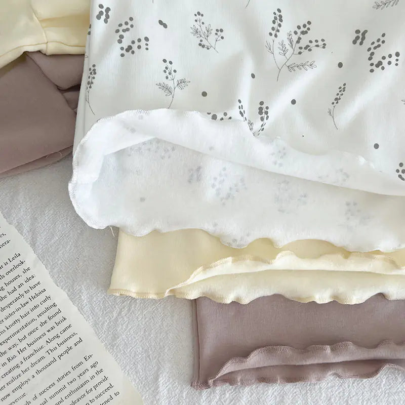 High Collar Long Sleeve Cotton T-shirt for Baby Girls