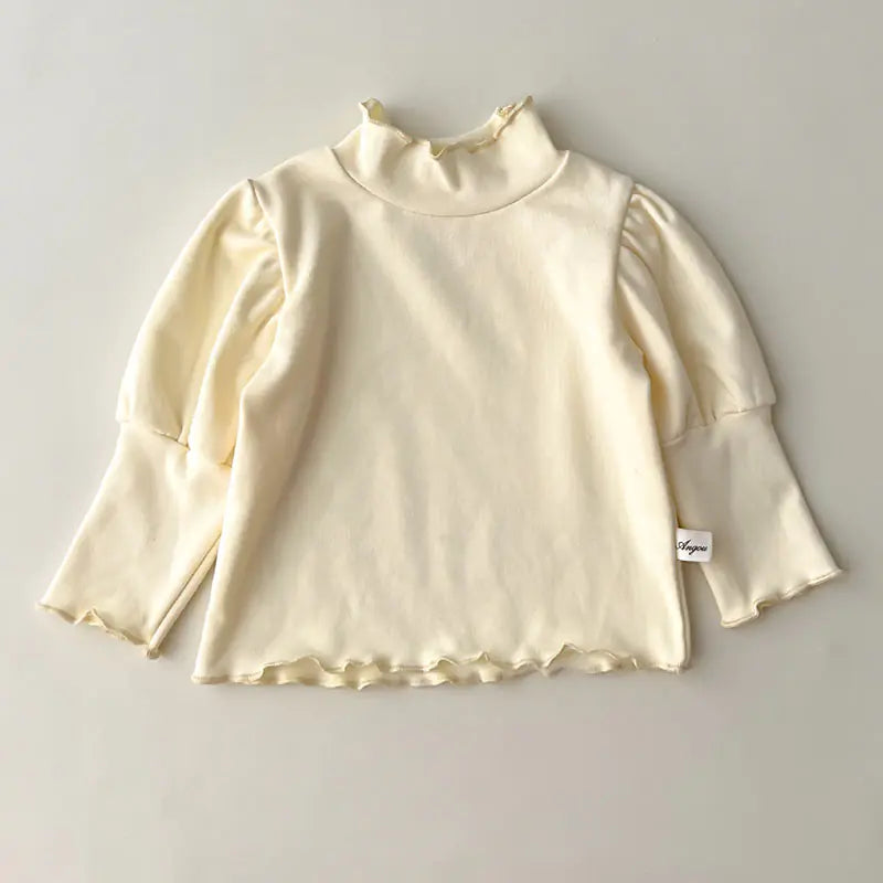 High Collar Long Sleeve Cotton T-shirt for Baby Girls