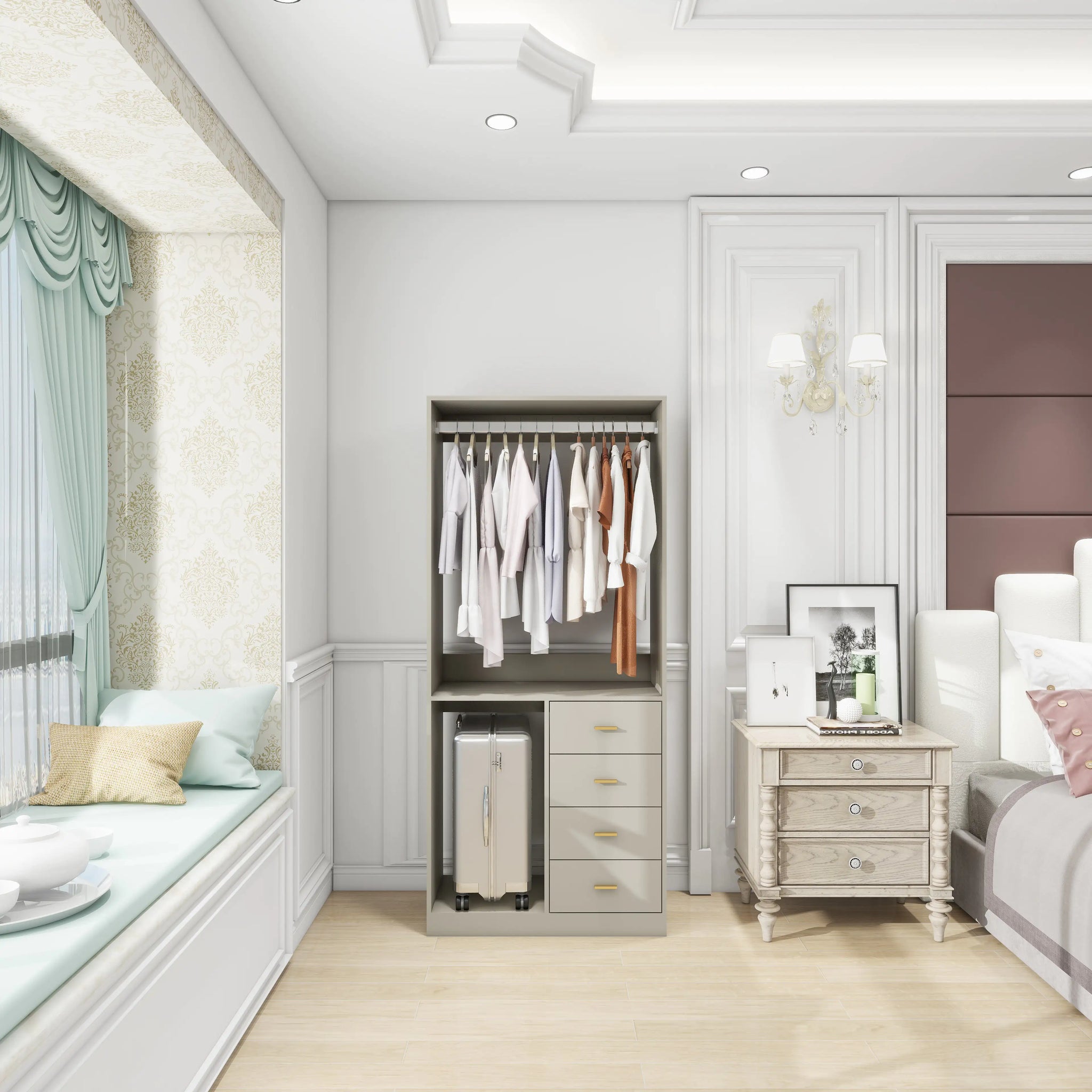 Compact Gray Closet Organizer with Drawers