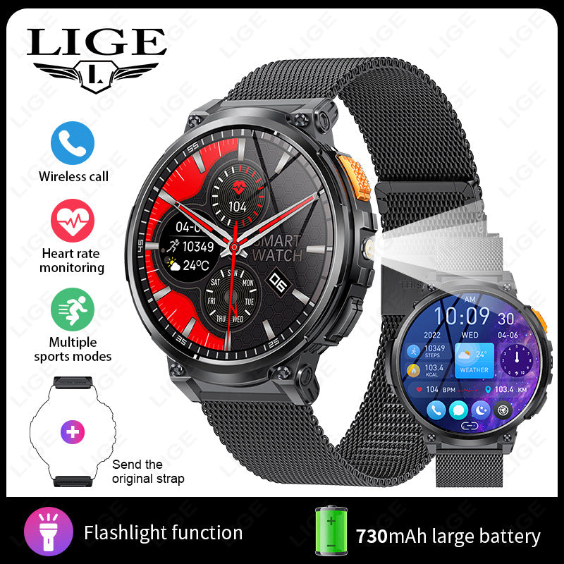 K66 Outdoor Sports Smart Watch with Flashlight for Men, Waterproof Bluetooth Fitness Tracker