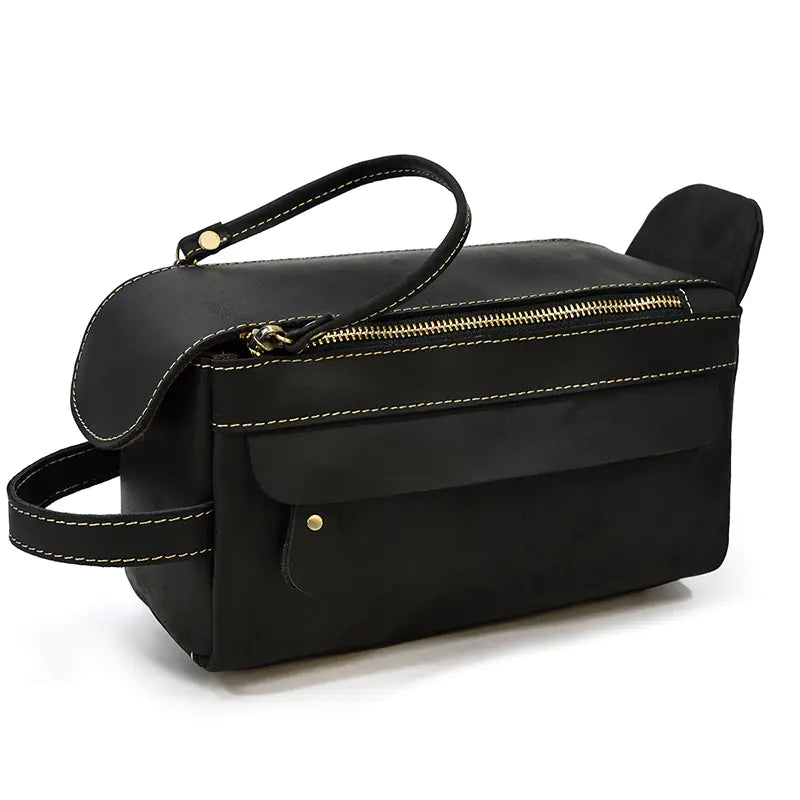 Genuine Leather Retro Wash Bag for Men and Women
