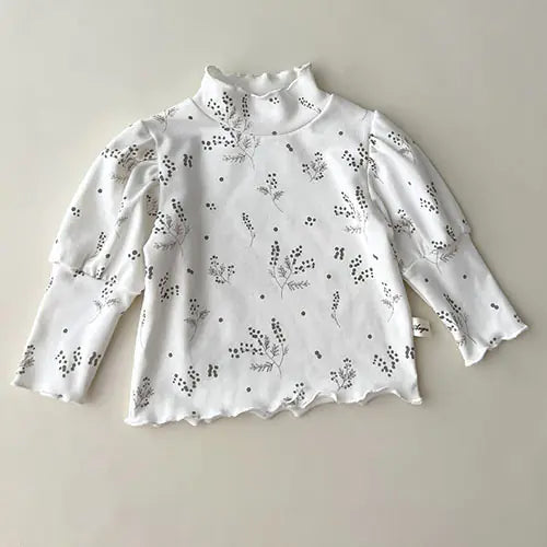 High Collar Long Sleeve Cotton T-shirt for Baby Girls