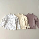 High Collar Long Sleeve Cotton T-shirt for Baby Girls
