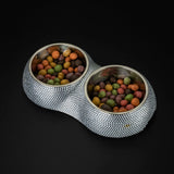 Diamond-Studded Double Dog Bowl in Stainless Steel