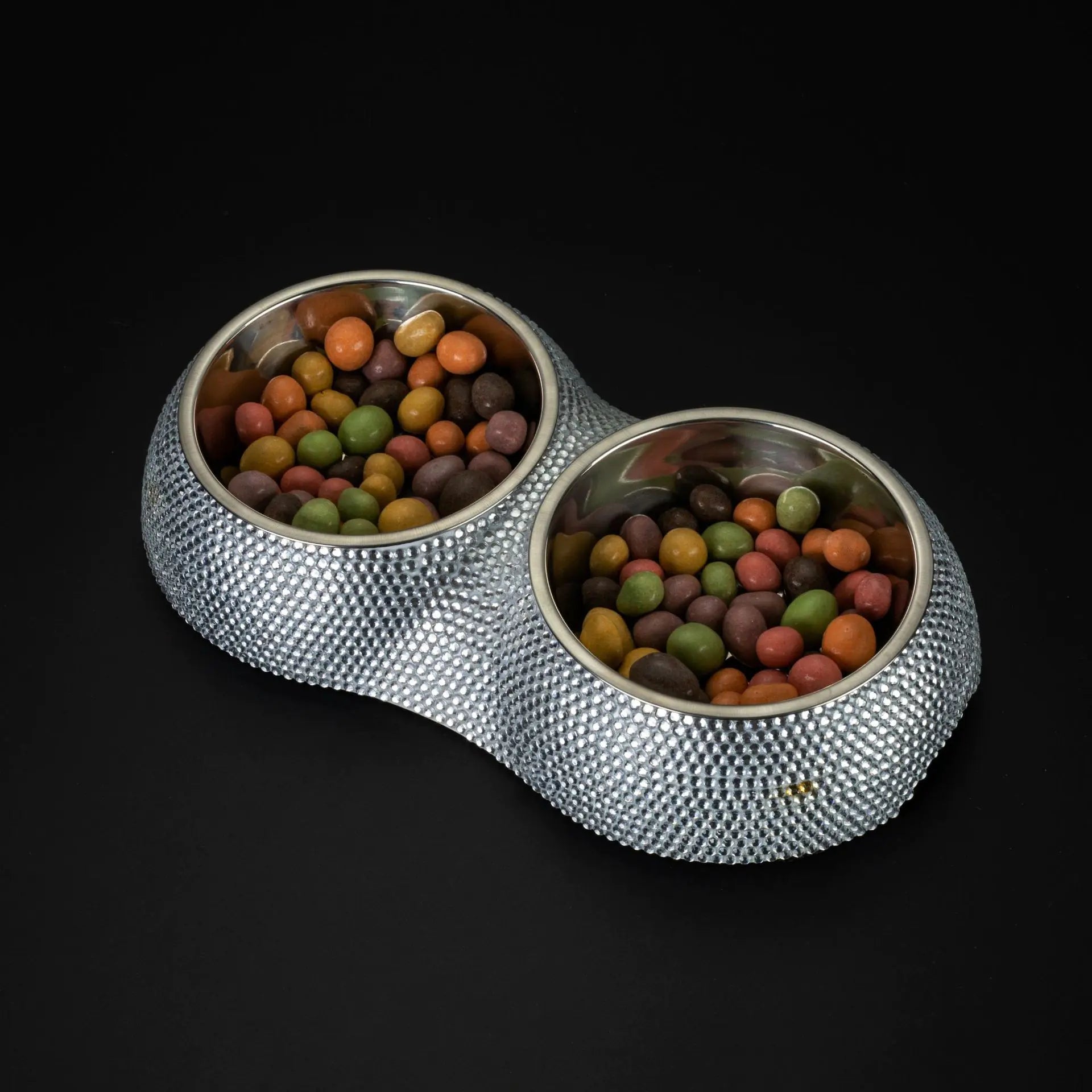 Diamond-Studded Double Dog Bowl in Stainless Steel