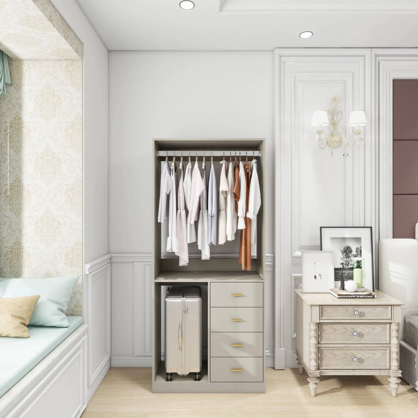 Compact Gray Closet Organizer with Drawers