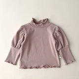 High Collar Long Sleeve Cotton T-shirt for Baby Girls